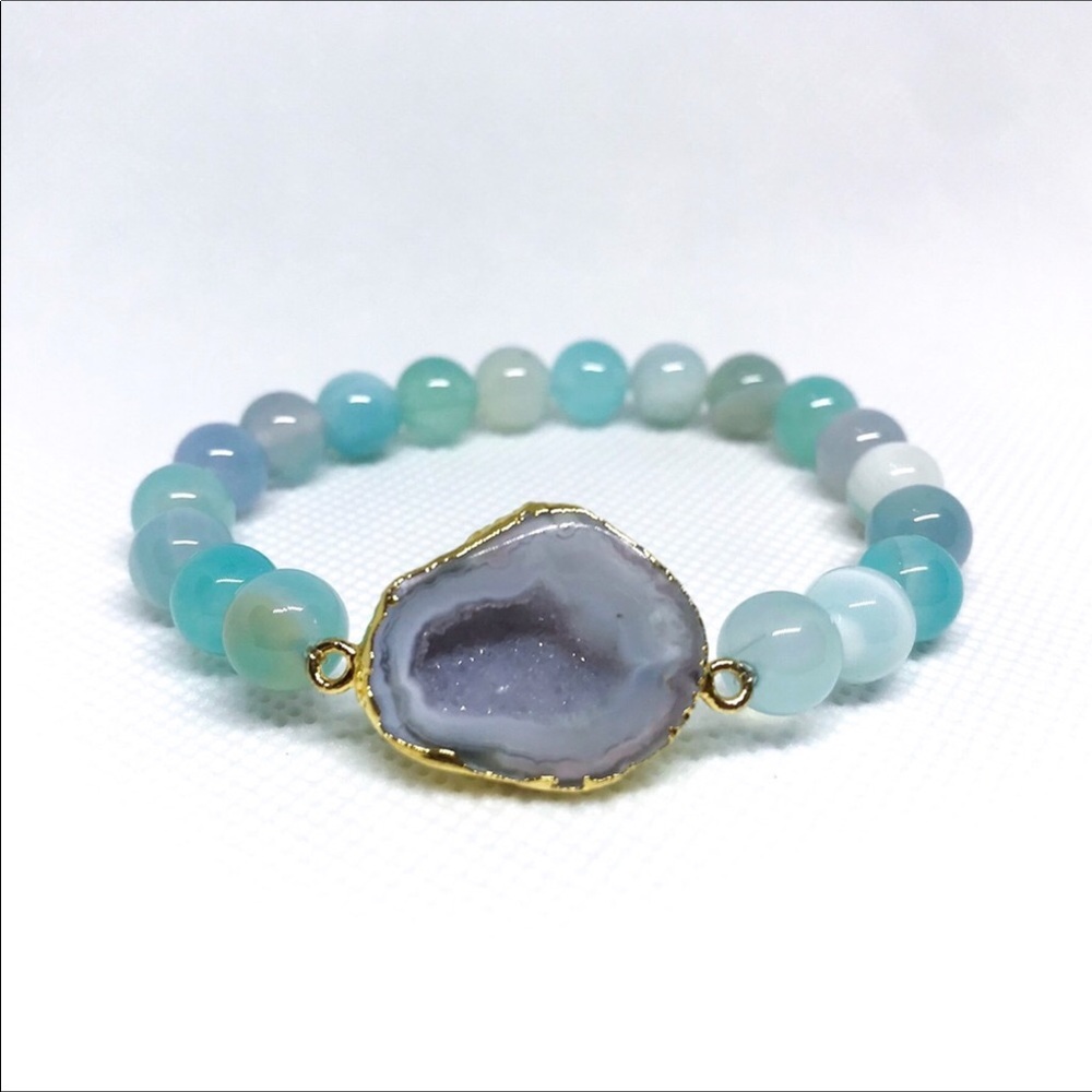 Blue Agate and Druzy Stretch Bracelet